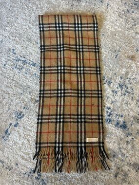 Burberry Vintage Wool Scarf Nova Check Designer Fringe Winter Luxury